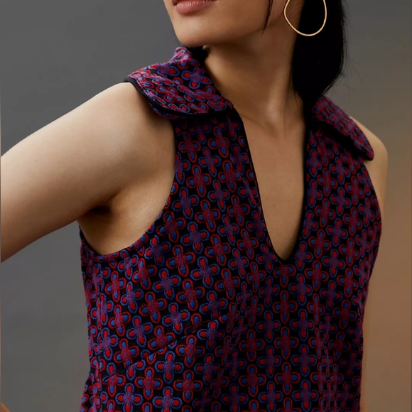 Anthropologie Maeve Jacquard Shift Mini Dress Sleeveless. Blue & Red Medium - Picture 2 of 8